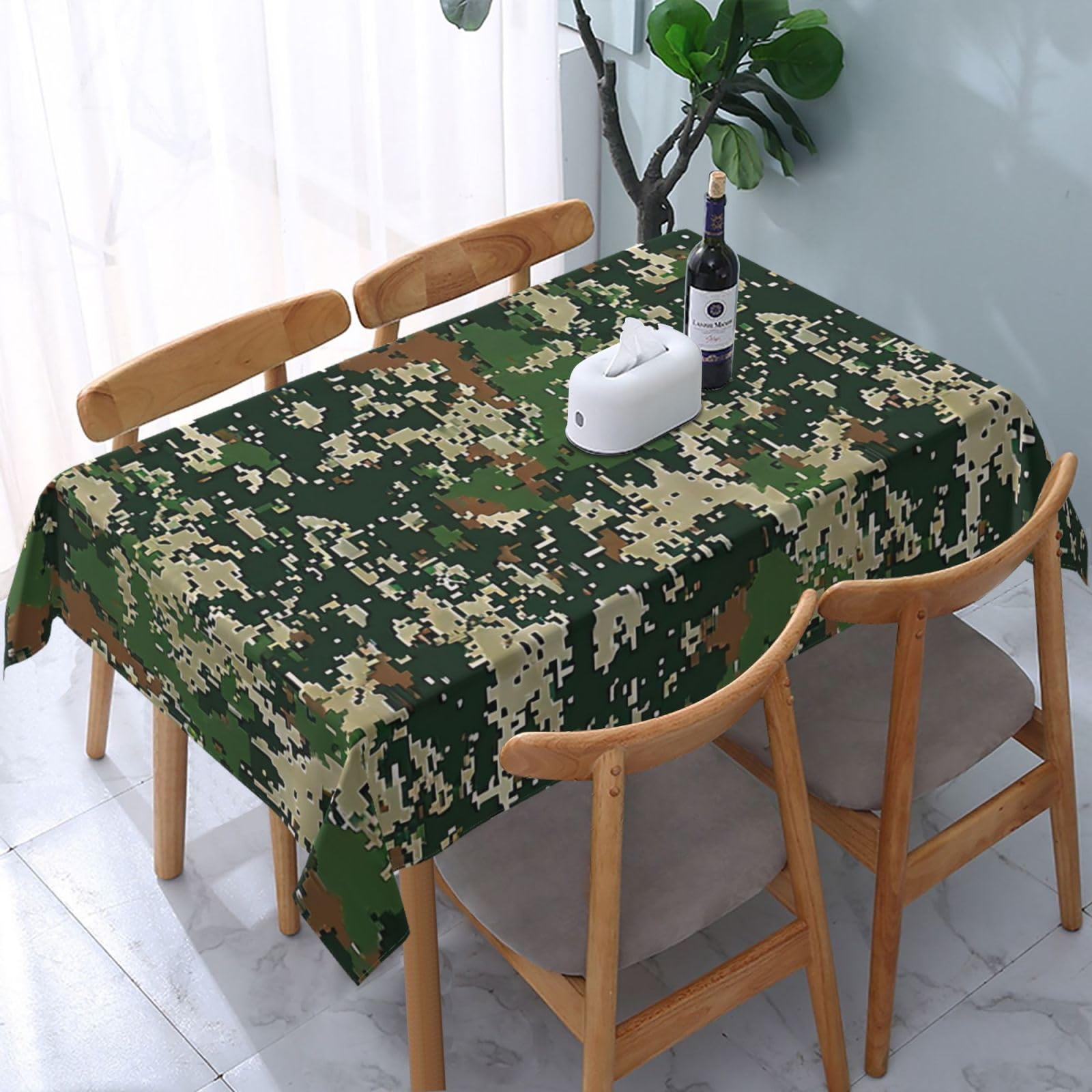 WPKJU Green Army Digital Camouflage Printed Tablecloth Water Resistant Table Cover Washable Rectangle Table Cloth for Tables 54x72 in