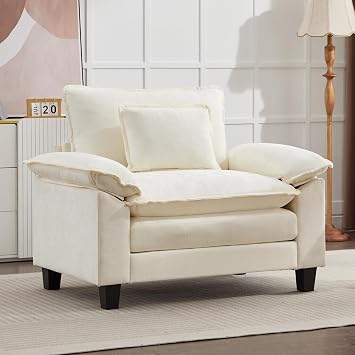 IPKIG Chenille Oversized Accent Chair - 53" W Cozy Upholstered Single Reading Armchair Modular Cloud Sofa for Living Room, Bedroom, Kids Room, Family Room, Reading Nook Beige, Chair Only