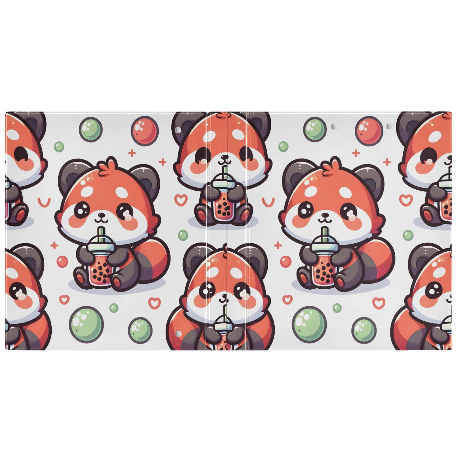 Raccoglitore a 3 anelli con simpatico panda rosso con cartone animato Bubble Tea, 3,8 cm, 200 fogli, formato A4, per casa, scuola, ufficio, confezione da 1