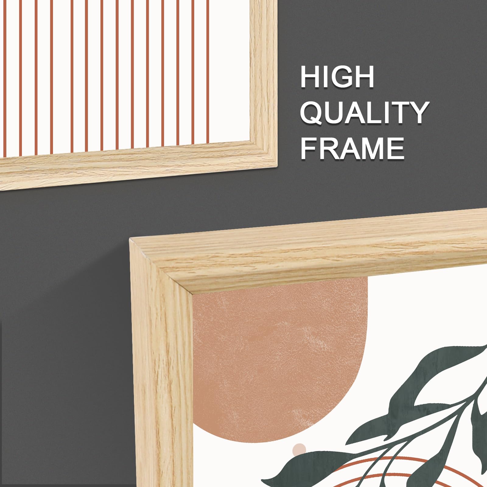3 Pcs Wooden Framed Canvas Wall Art Set Bohemian Sage Green Canvas Prints Poster Geometric Line Beige Green Pictures for Living Room Bedroom Dinning Room Hallway Stairs Wall Decor 30x40cm x3pcs — view 360