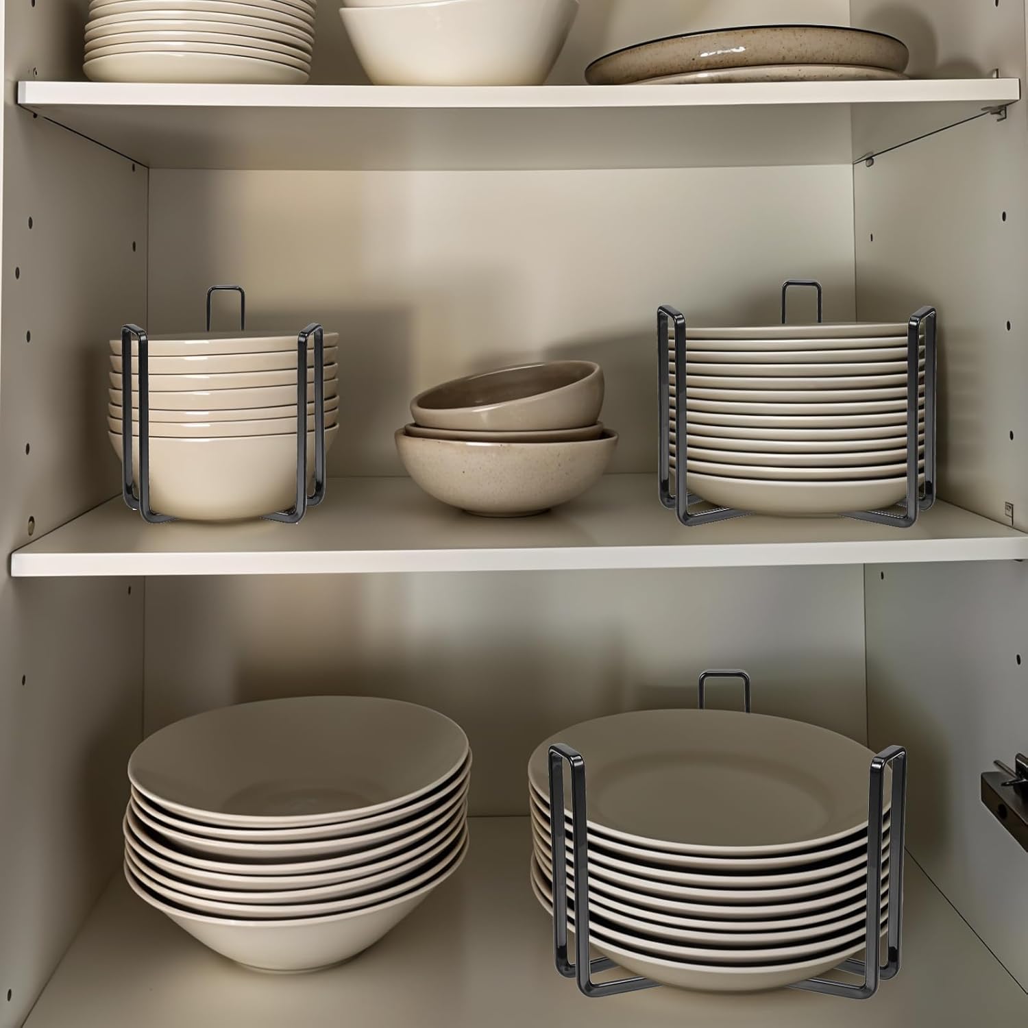 4PCS Dinnerware Bowl Plate Holder ,Bowl Holders Organizer Fit for 4.7 and 6.5 Inches Diameters Bowl, Metal Bowl Storage Dying Display Rack for Kitchen Drawer, Countertop, Cabinet, Shelf, Cupboard