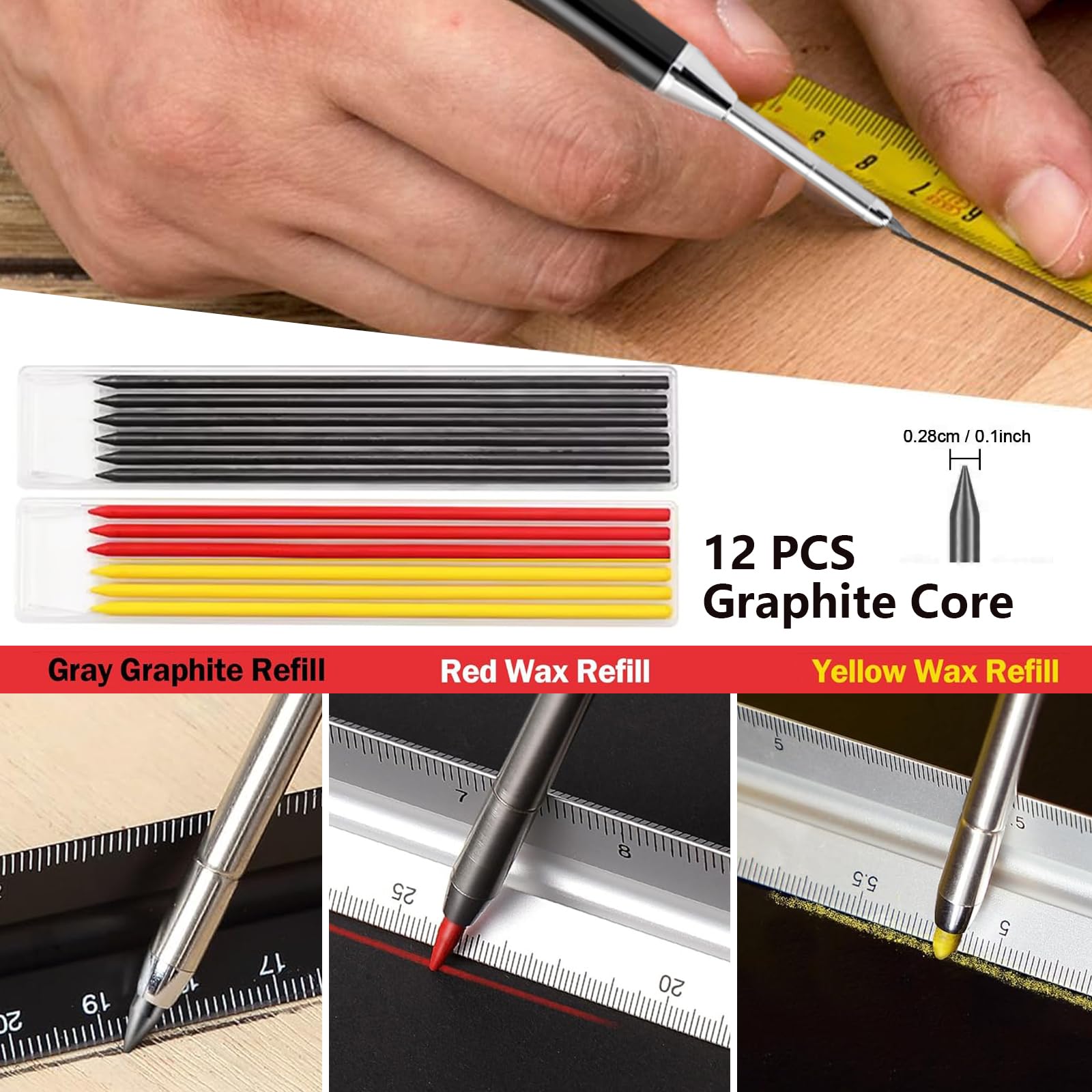 greywolf 2-Pack Carpenter Pencils, Heavy Duty Carpenter Pencils with 14 Refills - Image 4