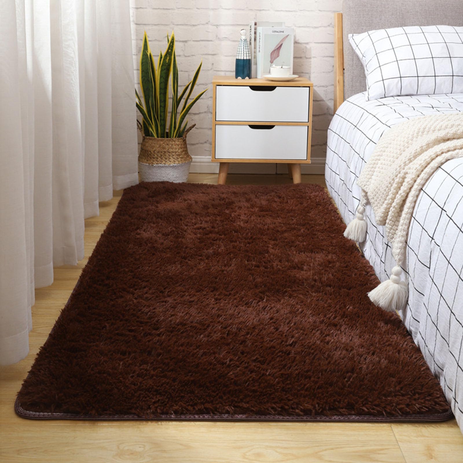 Tapis moderne à poils longs moelleux et épais gris pour décoration