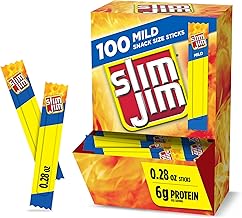 Slim Jim Smoked Meat Sticks, Mild Flavor, 6g Protein Per Serving, Snack Size, 0.28 oz. (100 Count)
