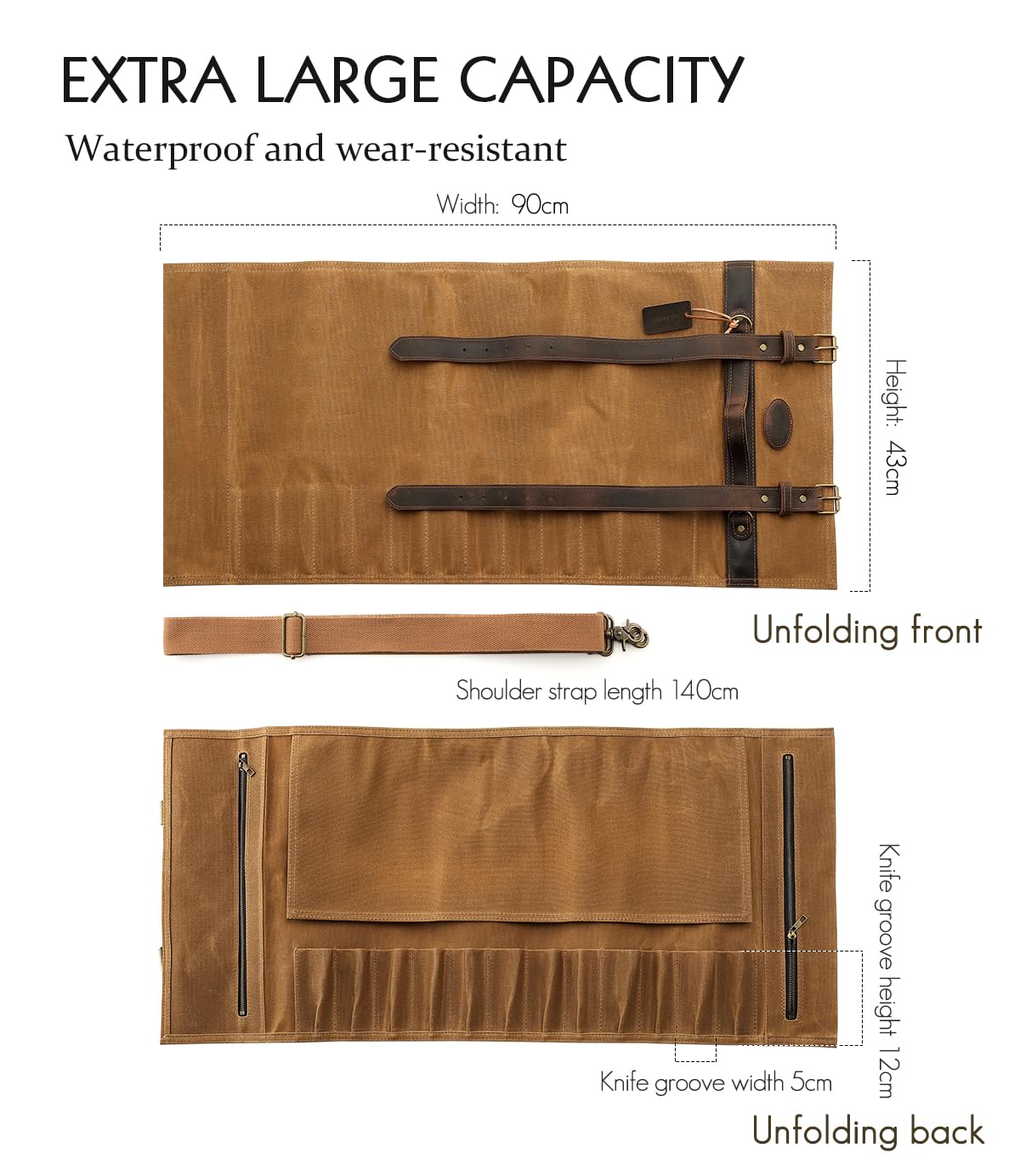 HEZHEN 5 Piezas Set Cuchillo Cocina de Acero de Damasco con Bolsa de Lona para Cuchillos