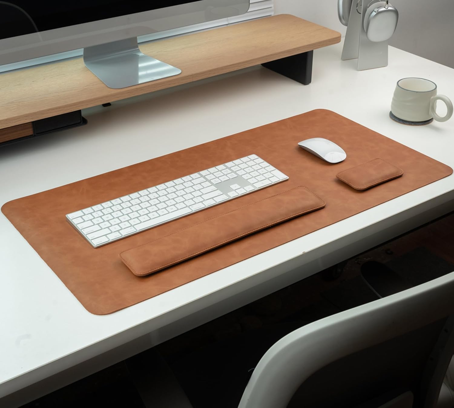 RENMTURE Large Mouse Pad and Keyboard Wrist Rest, Desk Pad for Keyboard and Mouse, Large Gaming Mouse Pad with Wrist Support, Desk Mat for Work and Gaming (Brown)