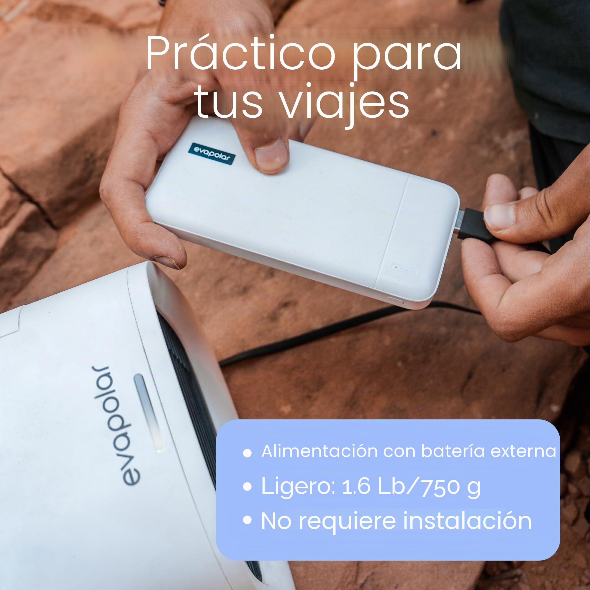 Evapolar Evachill Aire Acondicionado Portatil - Enfriador de Aire por Evaporación Personal y Humidificador - Ventilador Portatil Frio, Gris