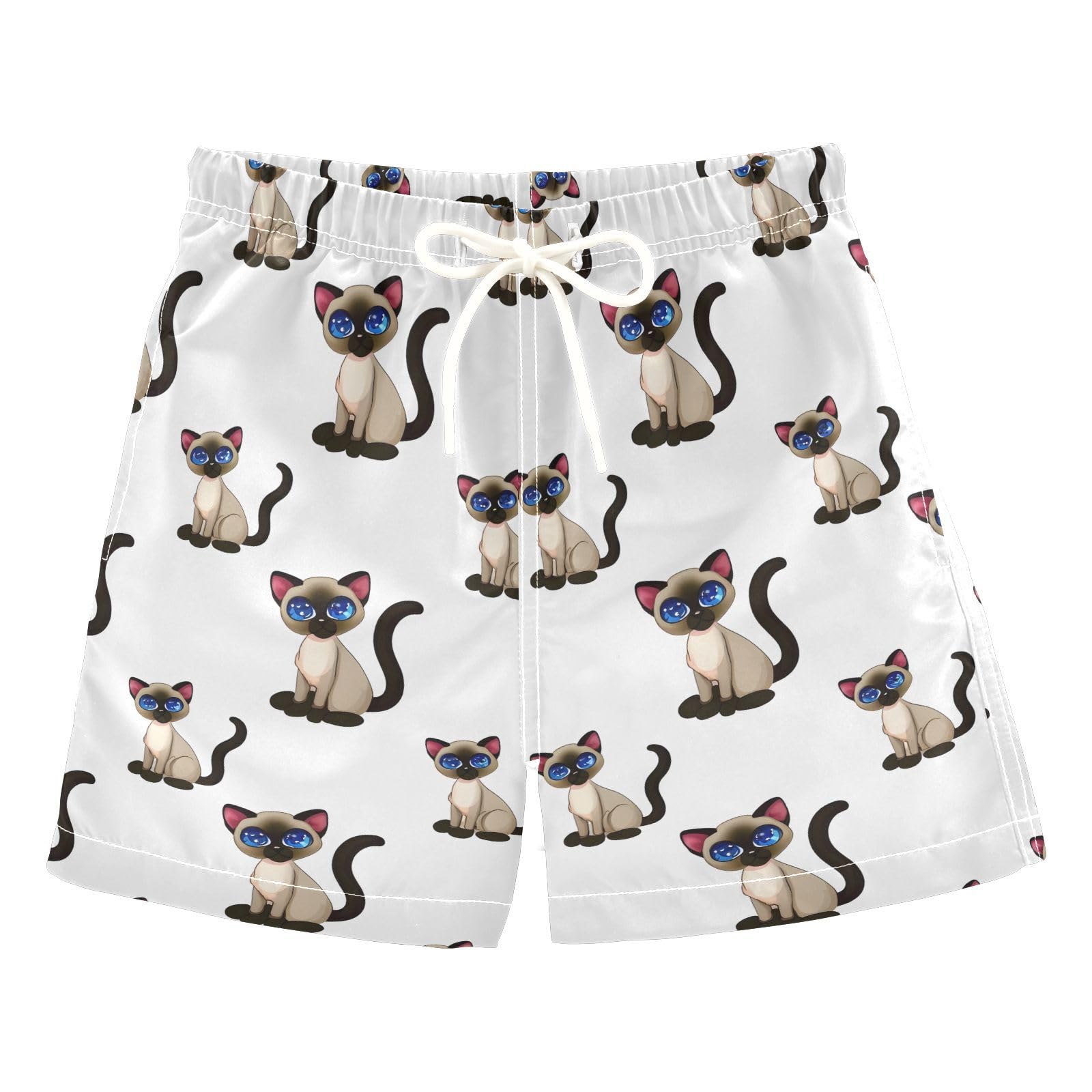 ALAZA Cute Cat Kitten White Boys' Swim Trunks Beach Shorts Quick Dry Swimsuit 5T