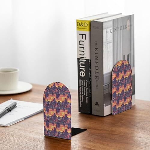 Miniatura 4 de Cyber Retro Western Cowboy Print BookEnds 1 Pair, Wood Book Ends for Shelves, Decorative Bookends for Heavy Books, Book Organizer for Home Desk
