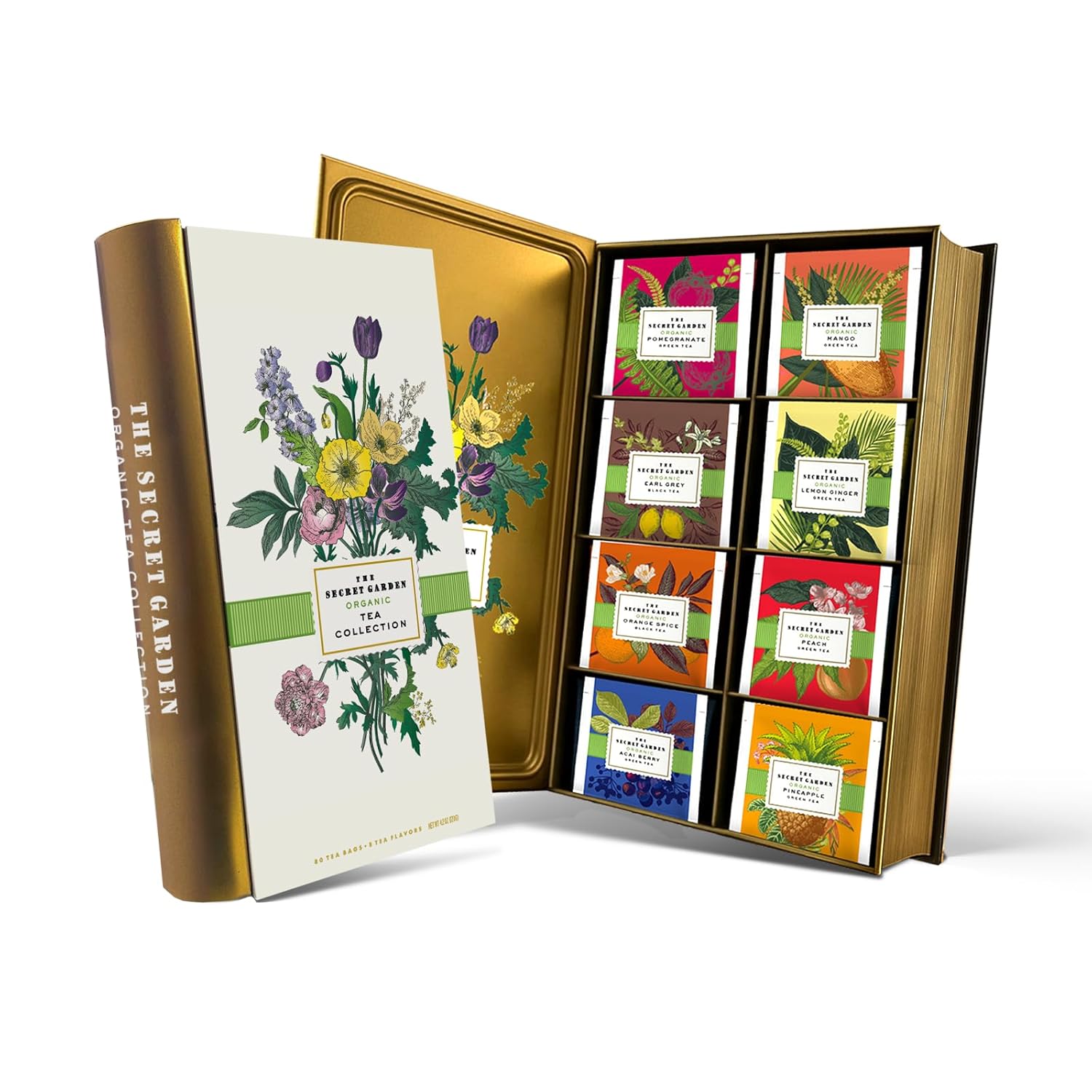 Life Plus Style Gourmet The Secret Garden Organic Tea Gift Set 80 Tea Bags 8 Flavors Green & Black Assorted Pack Sampler Tea Set Collection with Mango & Fruit Infusions Premium Birthday Gift for Women