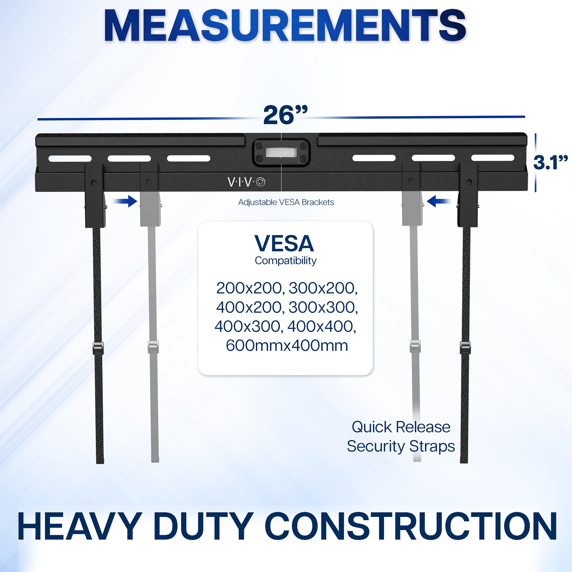 VIVO Supporto da parete per TV senza perno per schermi da 37 a 86 pollici, VESA max 600 x 400 mm, soluzione di montaggio a muro a secco senza borchie, nero, MOUNT-NS86