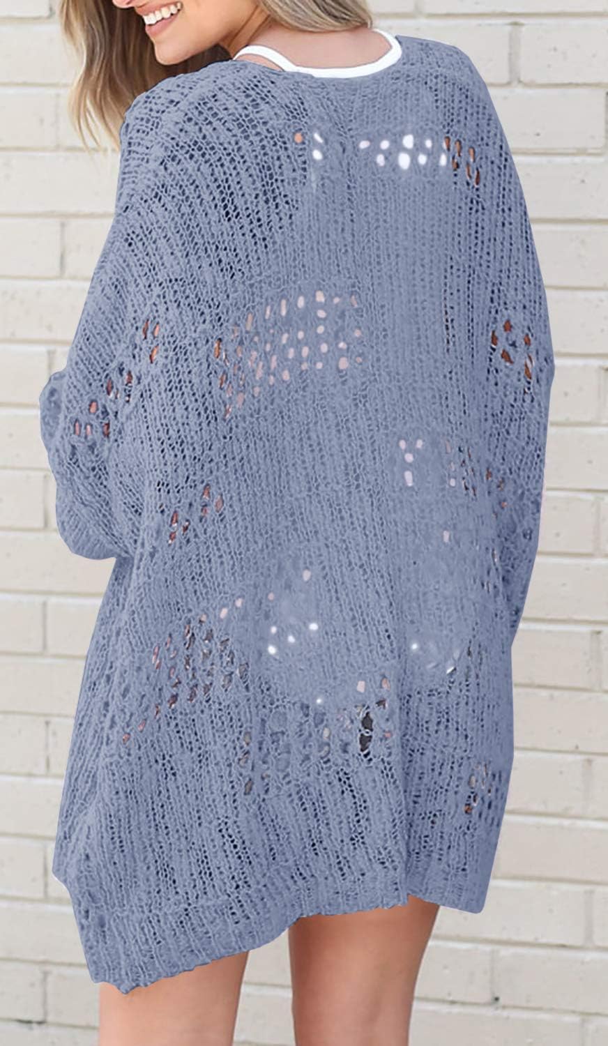 Ermonn Womens Crochet Cardigan Sweater Kimonos Boho Solid Color Oversized Spring Open Front Outwear