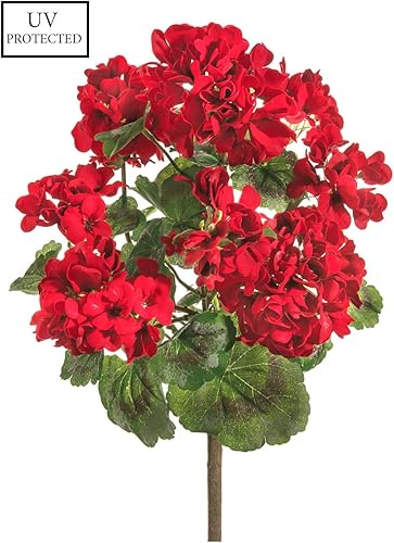 Miniatura 5 de Arbusto de geranio de 18 pulgadas, flores artificiales con protección UV, uso en interiores y exteriores, flores artificiales de geranio