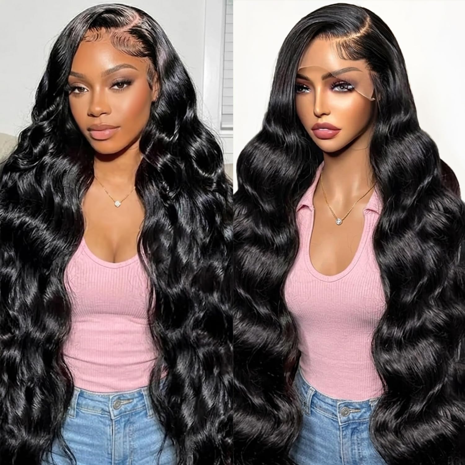 13x6 Body Wave Lace Front Wigs Human Hair Pre Plucked 28 Inch Human Hair Wig for Women 200% Density HD Lace Frontal Wigs Natural Black Glueless Wigs Human Hair