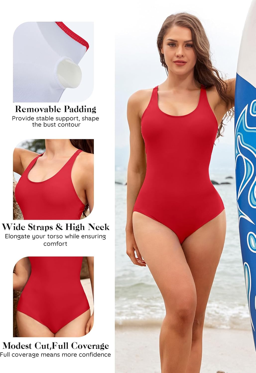 Zando Athletic Modest Bathing Suit for Women One Piece Crisscross Back - Full Coverage Swimsuits for Teens Adjustable Straps - Image 5