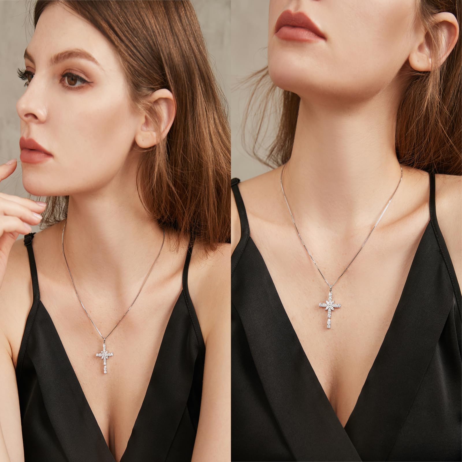 Placcato oro bianco 18 carati Collar Cruz Mujer Plata s925 Cadena de Plata 925 Colgante para Mujere y Damas