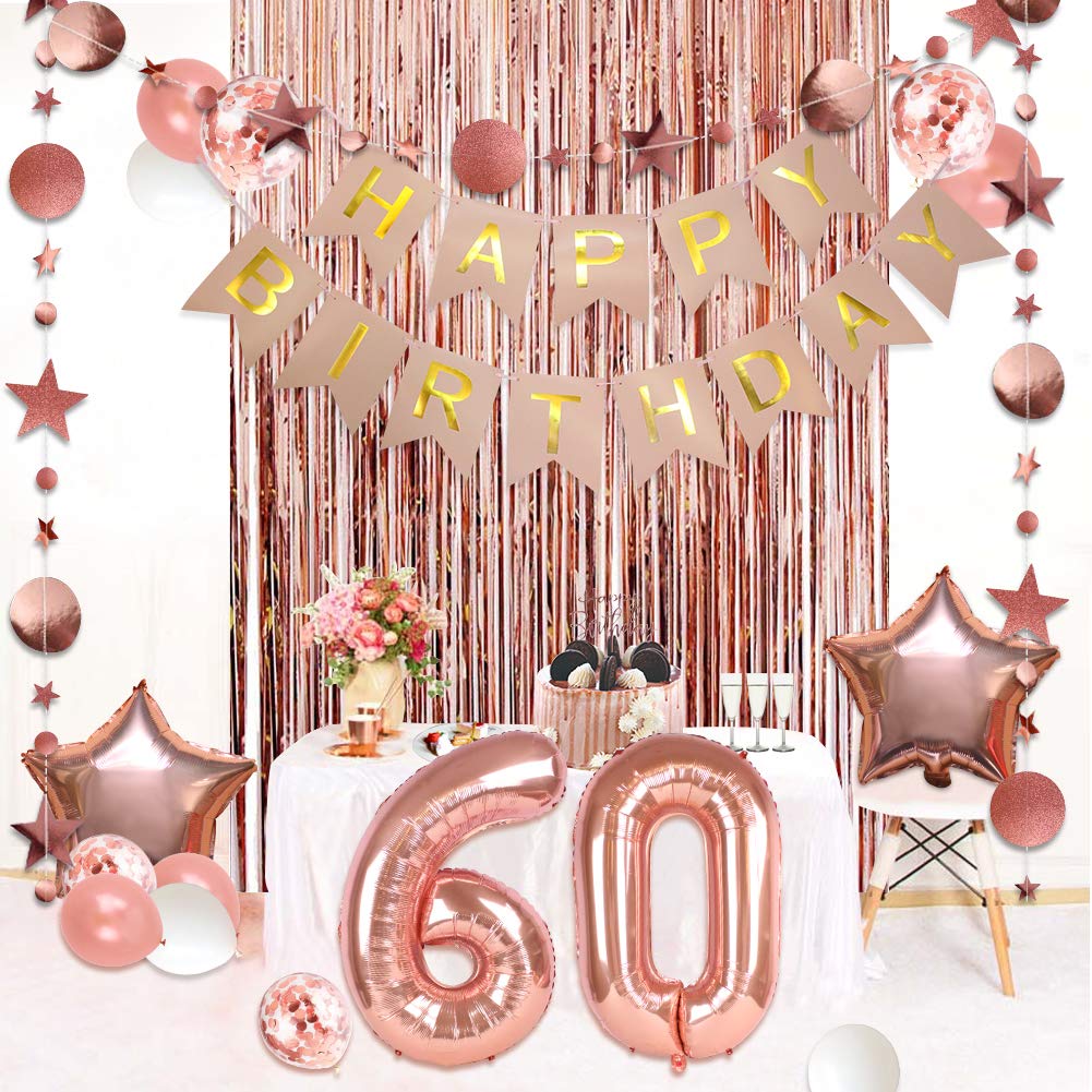 60th Birthday Decorations for Women, Happy Birthday Banner, Cake Topper