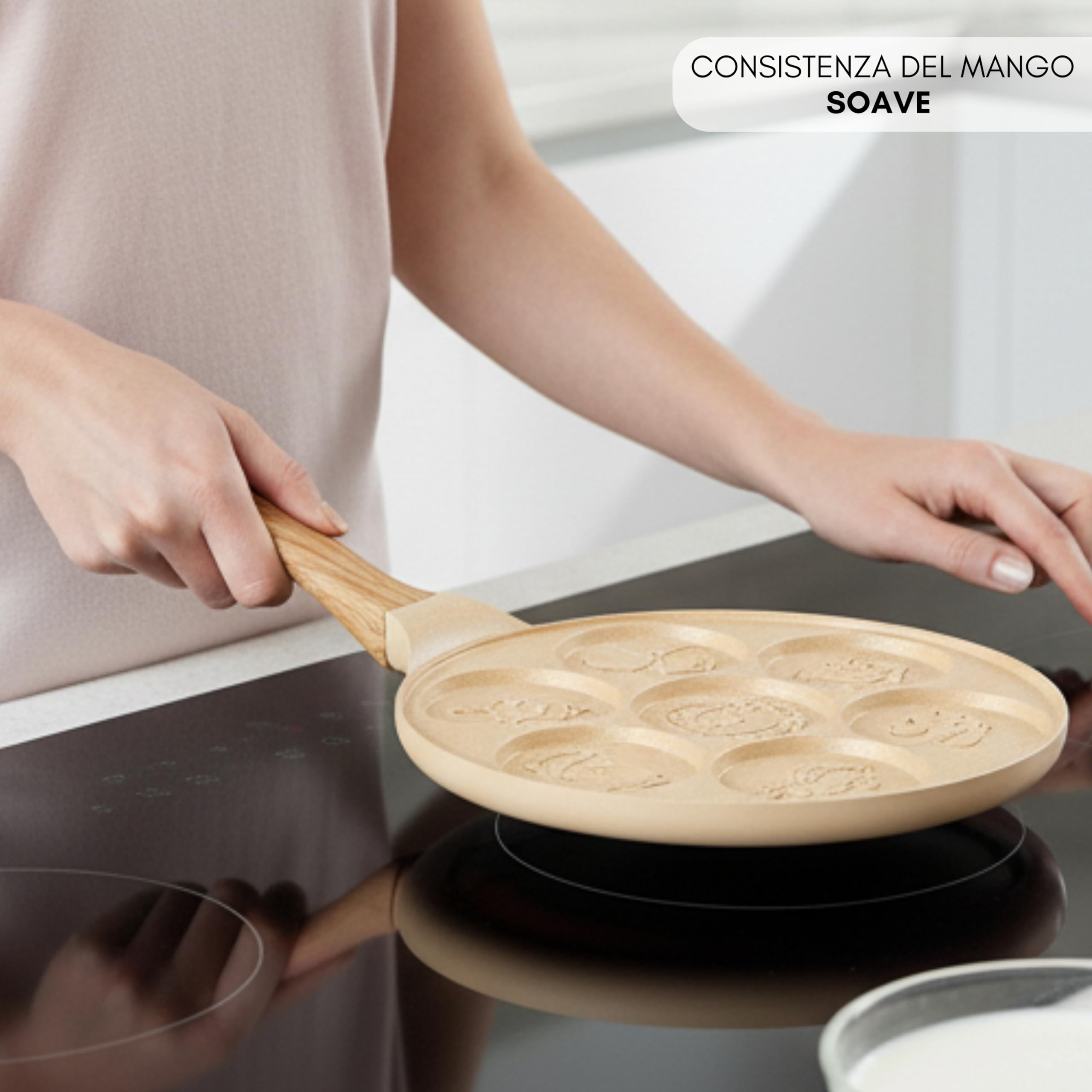 Erreke Padella per Pancake, Crepiera, Tutti i Piani Cottura e Induzione, Doppio Rivestimento Antiaderente, Design Animaletti, Manico Soft-Touch, 7 Pancake o Crepe, 26 cm Colore Beige