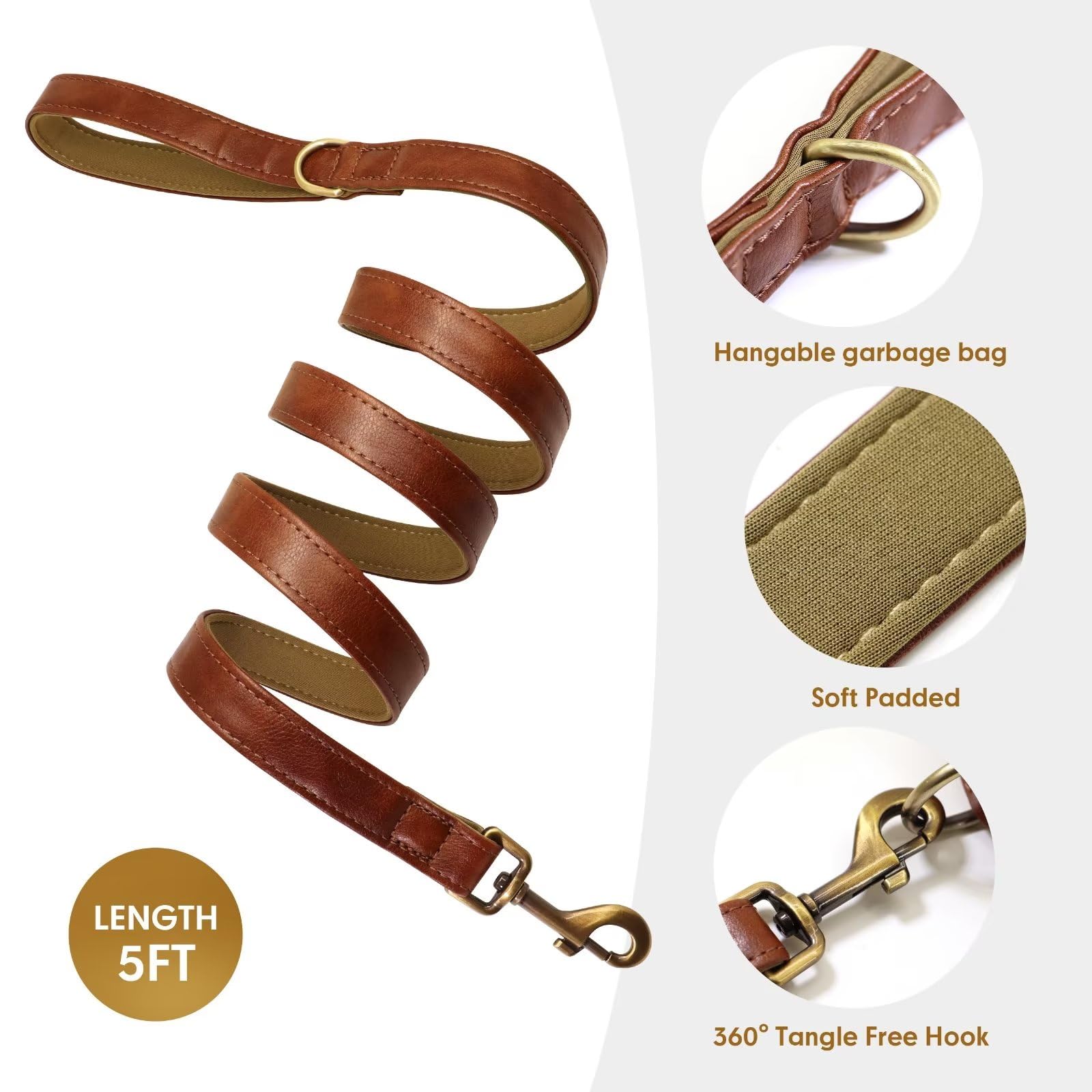 Didog Leder-Halsband & Leine Für Hunde/Katzen, Gepolstert, 122 Cm | Verstellbar, Personalisierbar