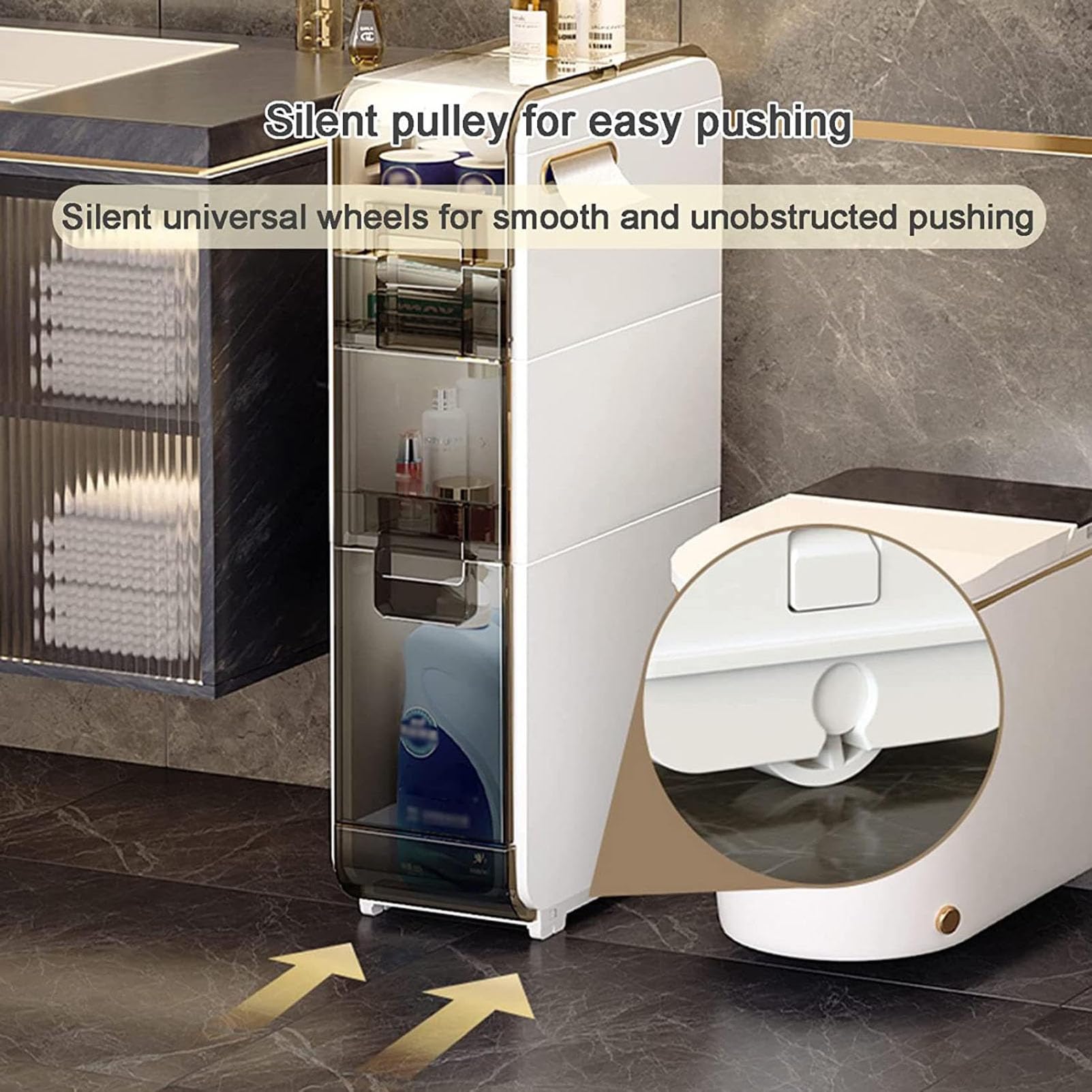 Armario de almacenamiento con ranuras para baño, Delgado, angosto, Impermeable, organizador de piso con cajones, ruedas de plástico para cocina, lavandería, Sala de estar