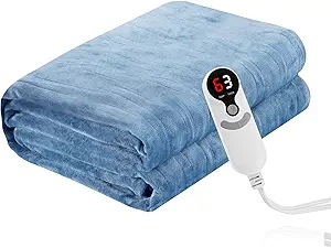 Electric Heated Blanket Throw Size, 50" x 60" Heated Throw with 6 Heating Levels & 3 Hours Auto Off, Machine Washable, ETL & FCC Certified Home Office Use, Blue