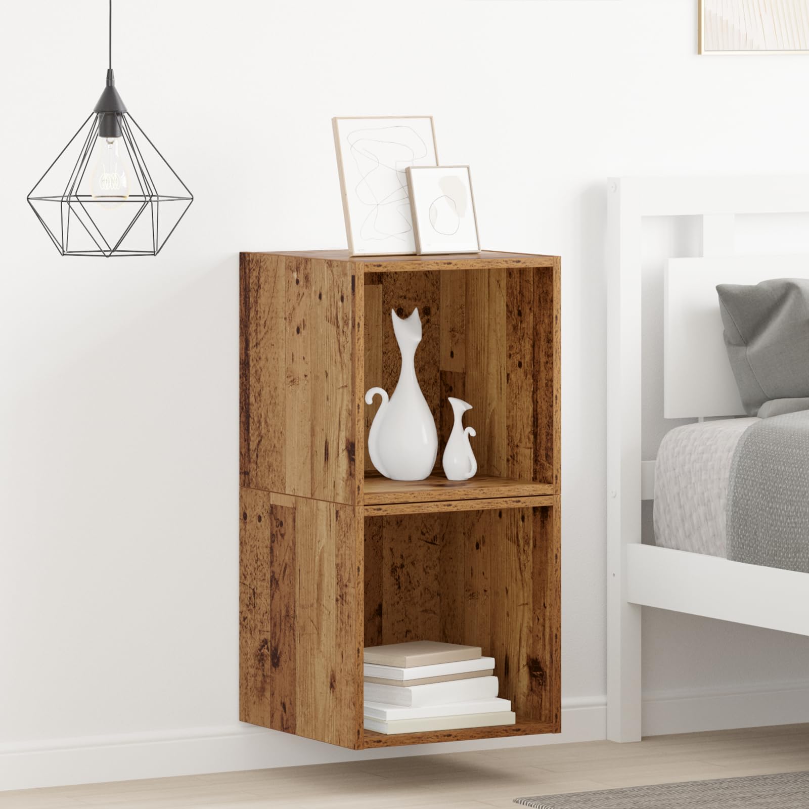 2er Set Wandregal Schwebend Rustikales Design Altes Holz 37x37x37cm Klein Bücherregal Deko für Wohnzimmer