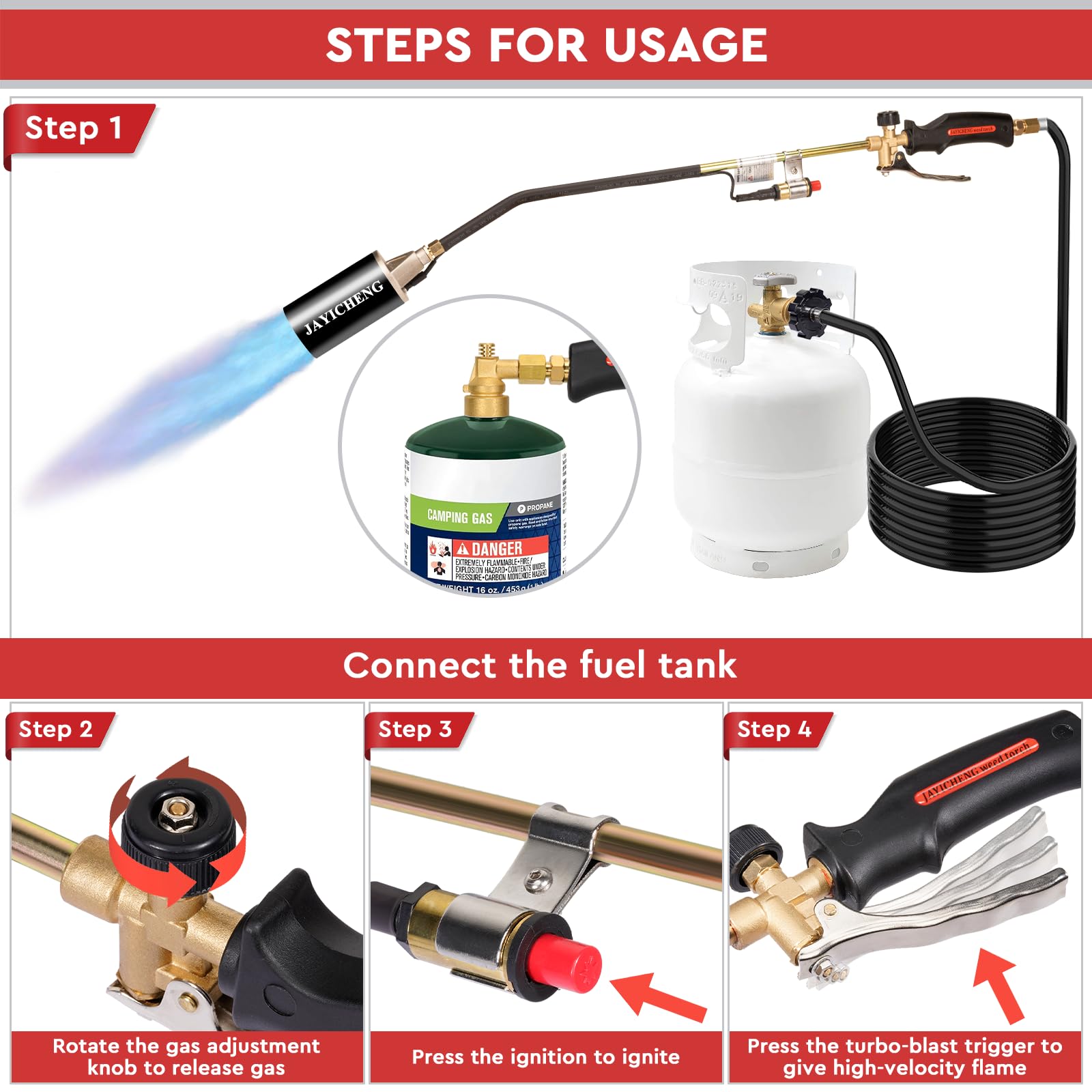 Chalumeau à Propane 1 900 000 BTU - Kit Désherbage, Chauffage, Décongélation | Portable, Tuyau 2 M, Allumeur