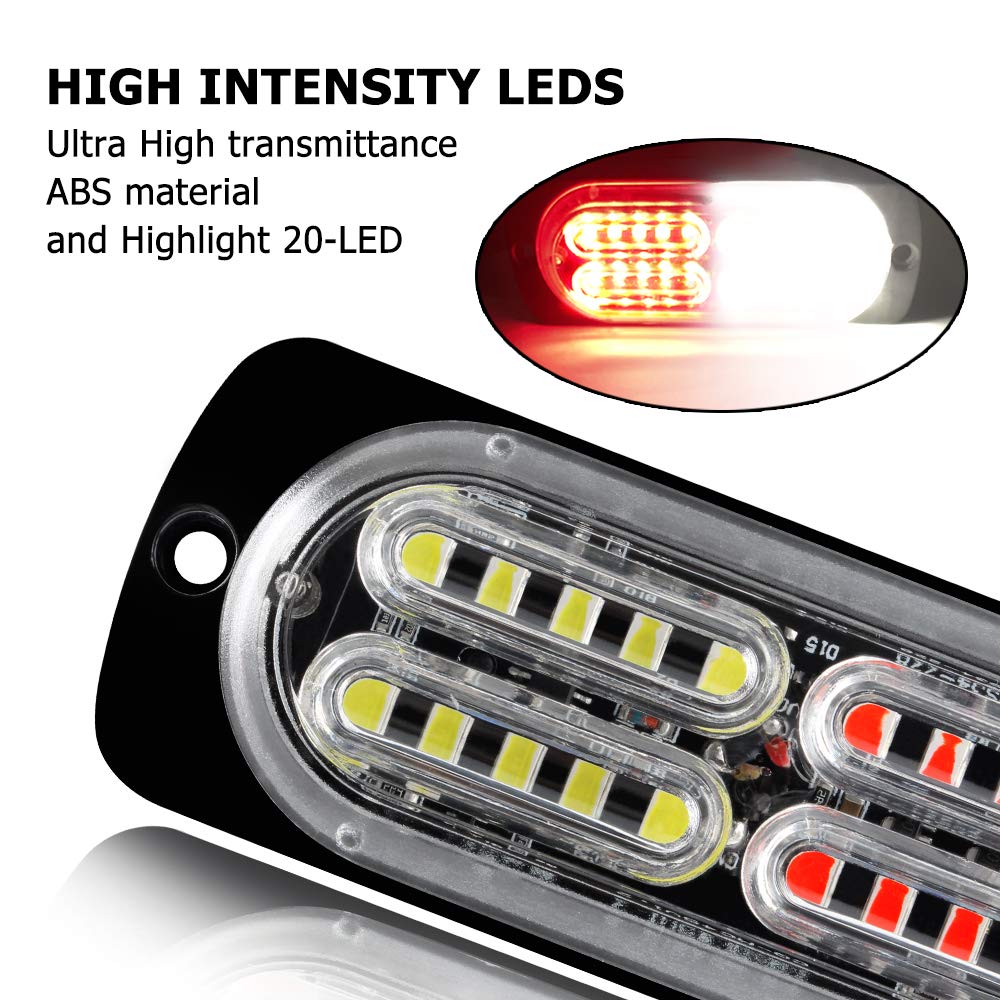 Pack De 4 Feux Stroboscopiques LED 12-24V Teguangmei – Ultra Plats, 20 LED, Ambre/blanc Pour Véhicules Utilitaires Et Remorques