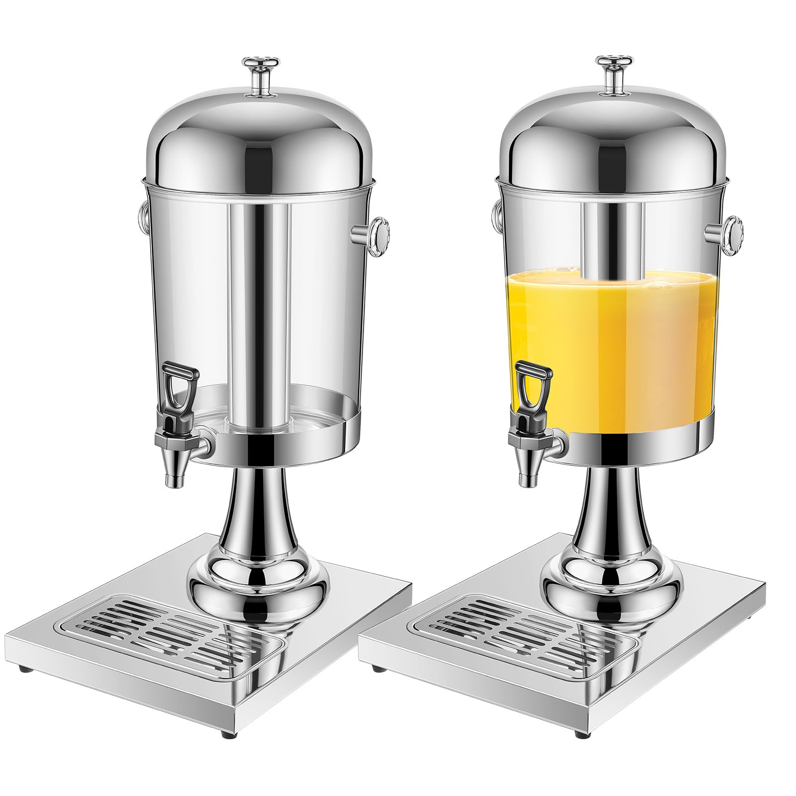 Gisafai2 Pcs 2 Gallon Drink Beverage Dispenser with Centre Ice Core and Drip Trays Stainless Steel Cold Drink Dispenser for Restaurant Home Hotel Party