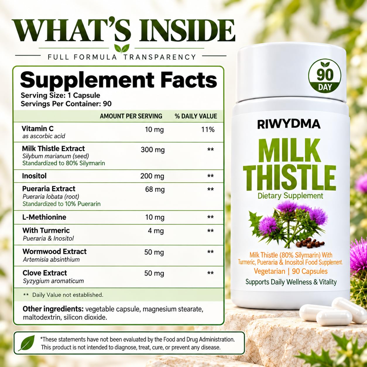 Milk Thistle Liver Detox, 8-in-1 Milk Thistle Liver Support Supplement, 90 Vegetarian Capsules, 80% Silymarin Herbal Formula with Turmeric, Pueraria & Inositol, Digestive & Detox Support — Amazon image 6