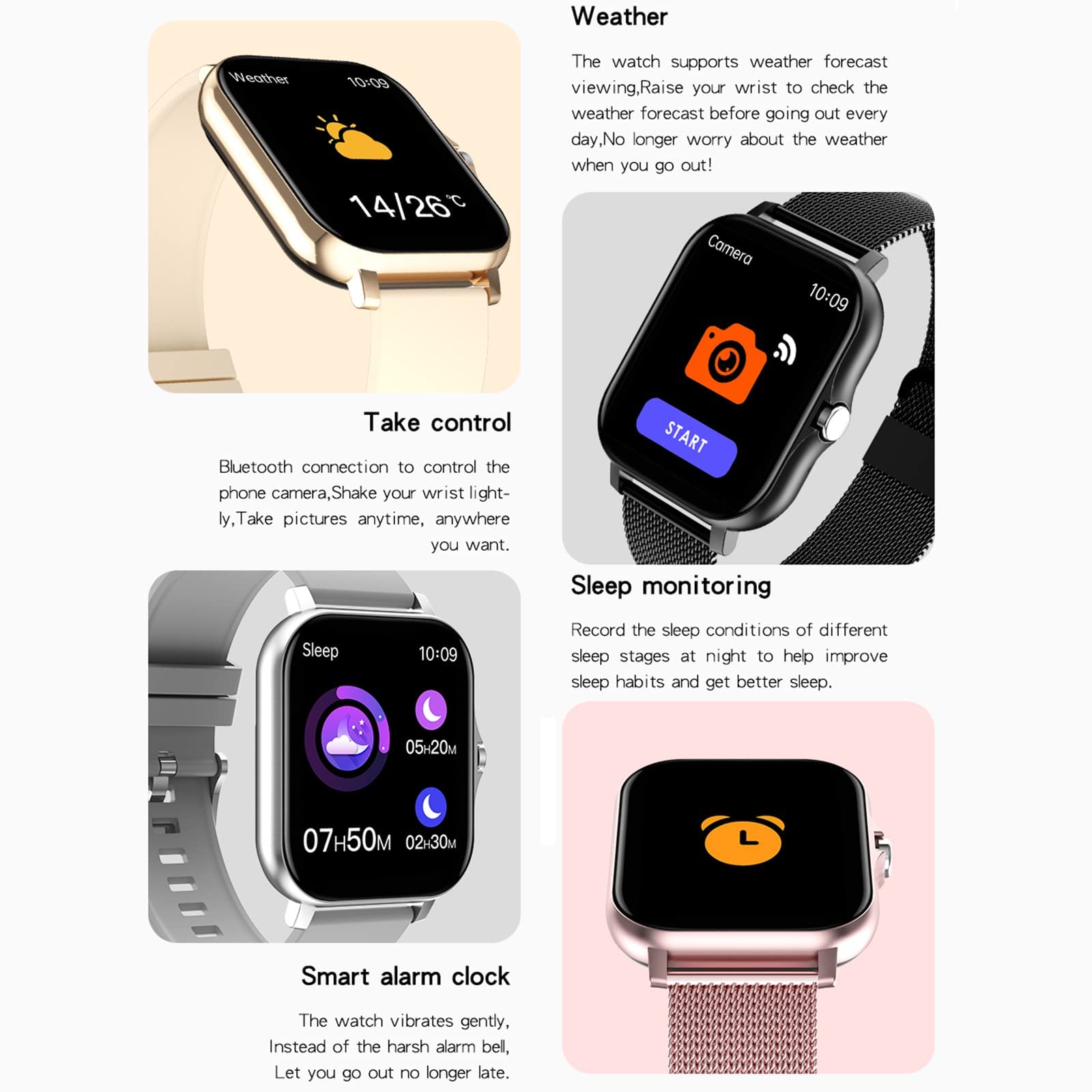 Smartwatch per uomo donna con chiamata Bluetooth Riproduzione musica Fitness Tracker con 8 modalità sportive Foto Sveglia Meteo IP67 Impermeabile per telefono Android iOS Nero(Rosa) little surprise