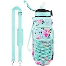 GOSWAG 32 oz Water Bottle With Sleeve, 1Liter Insulated Plastic Motivational Water Bottle with Straw and Carrying Strap, No Sweat & Keep Cold Water & Bpa Free, Helps Kids, Women, and Men Stay Hydrated