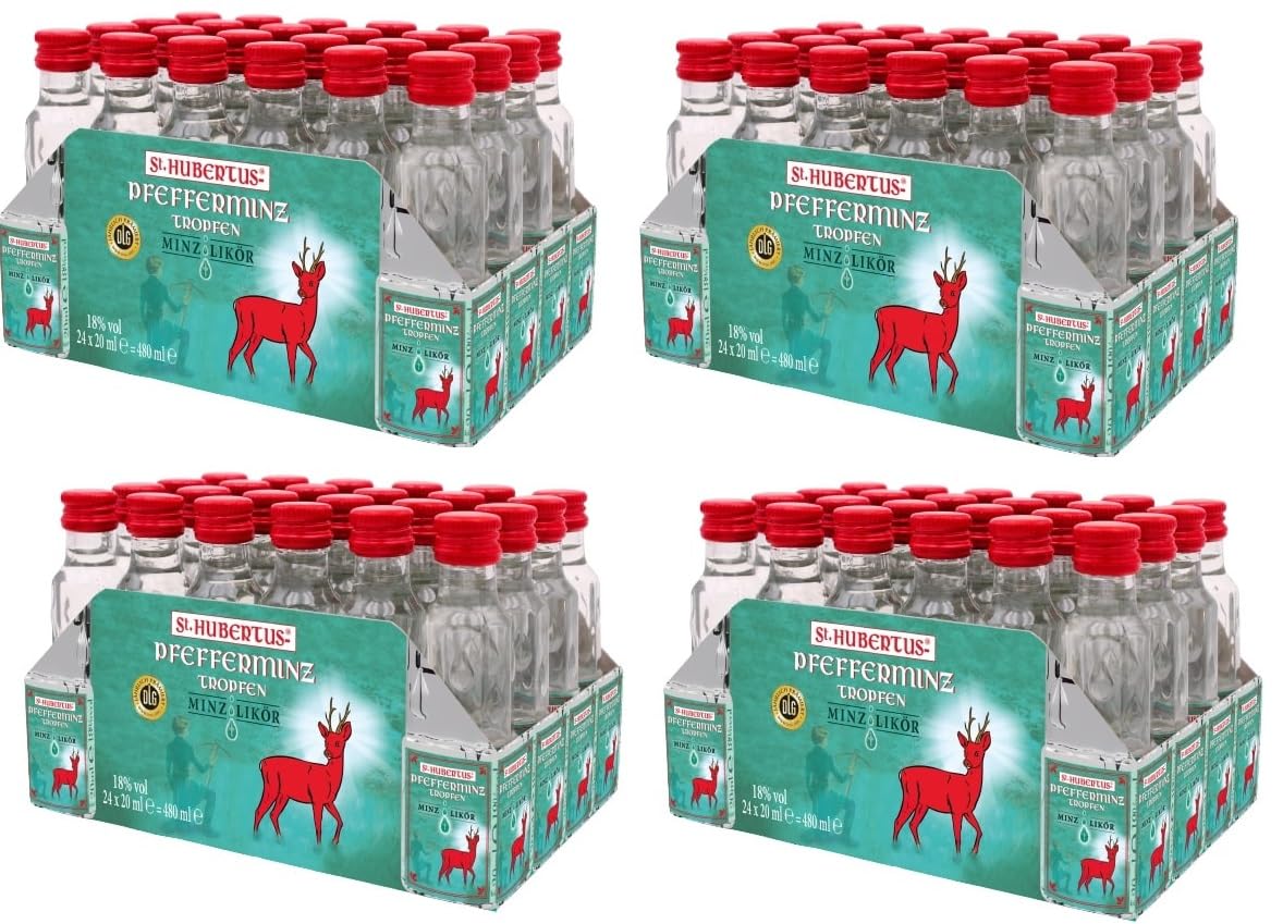 96 x 0,02l Hubertus Pfefferminz Tropfen a 0,02l Minz Likör 18% Vol. + Space Keks gratis a 45 g von Onlineshop Bormann