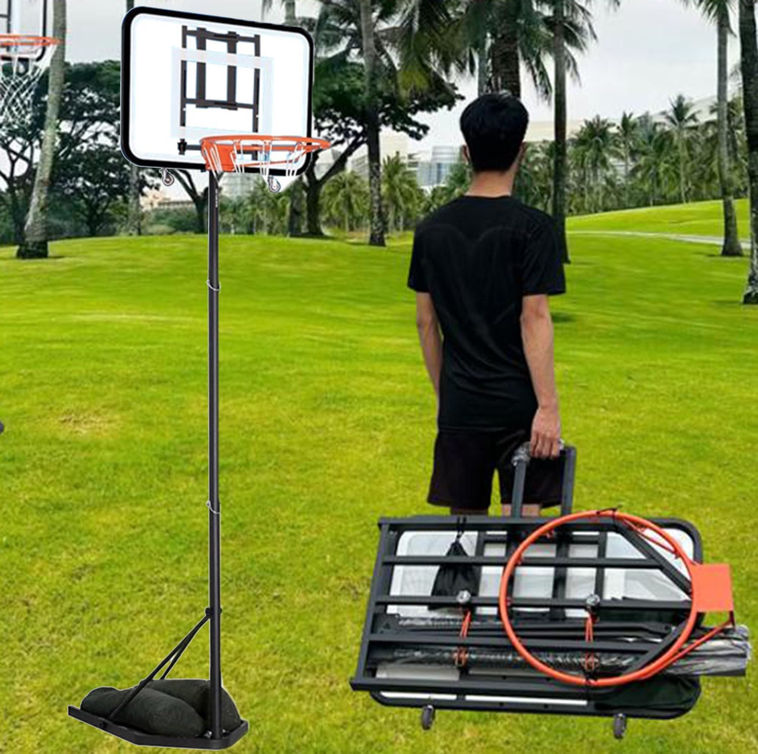 Standing Basketball Stand,Portable Basketball Hoop,Professional Basketball Hoop Indoor/Outdoor,Adjustable High 2m-2.75m,Foldable