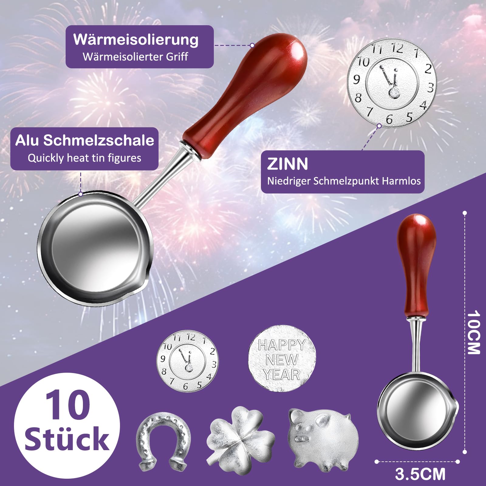 TIB Heyne Zinngießset 5-teilig – Mit 4 Figuren Und Löffel, Ideal Für Partys (nicht Nur Zu Silvester)