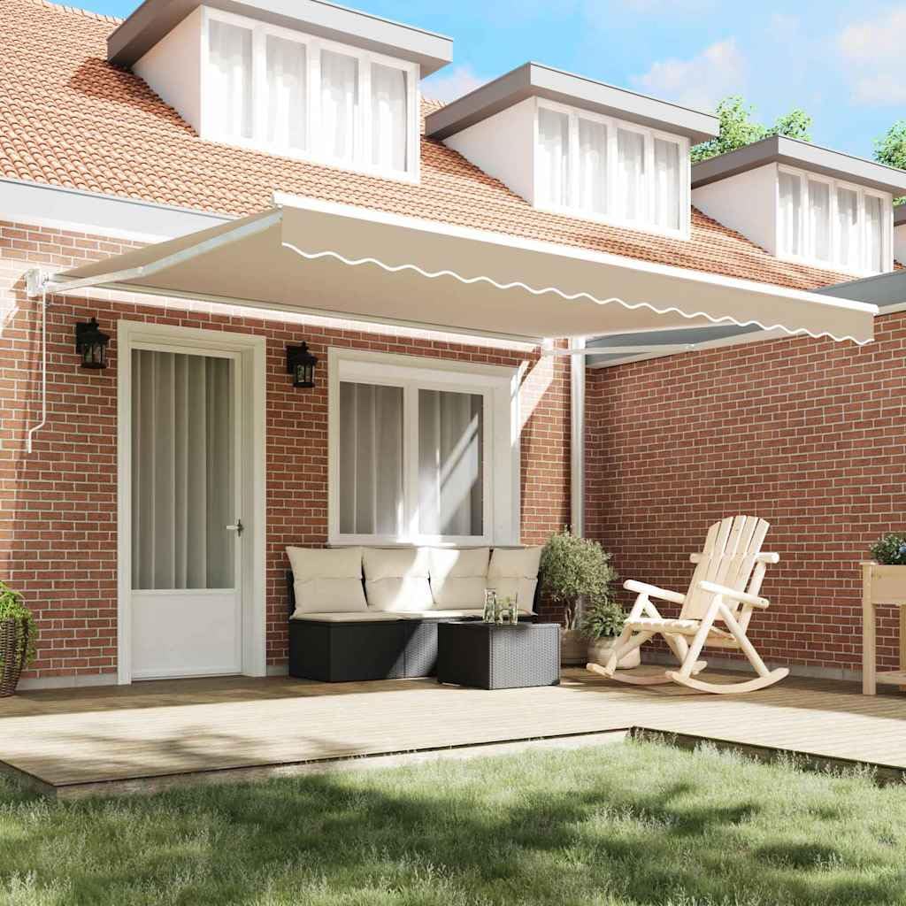 Tenda da sole estensibile beige, 400 x 300 cm, in poliestere e metallo, resistente alle intemperie, ai raggi UV, impermeabile, con manovella, ideale per giardino, balcone, terrazza