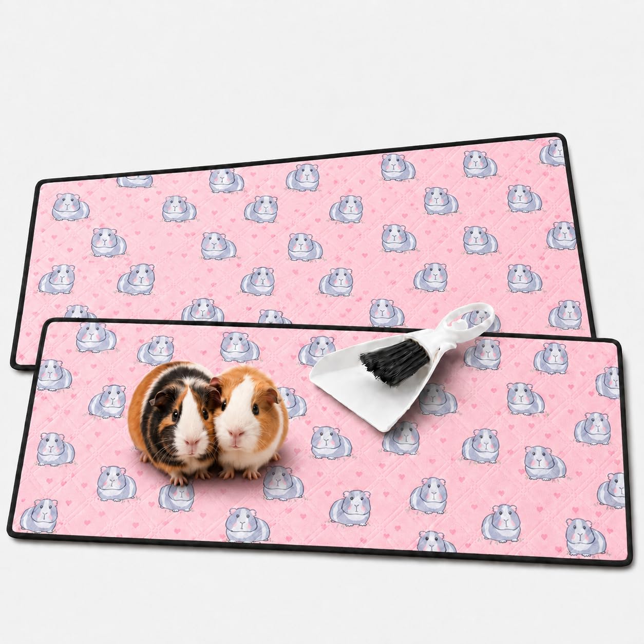 Pebble And Puddle Pink With Guinea Pig Design Guinea Pig Cage Liners 2 Pack 61X120cm With Dustpan & Brush