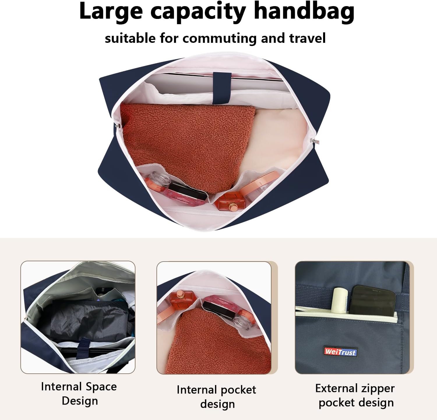 Gym Bag for Women Men, Water-Resistant Duffle Bag for Travel Sports, Lightweight Carry On Bag with Handles and Detachable Shoulder Strap (Blue)