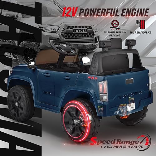 Miniatura 2 de Blitzshark Vehículo eléctrico motorizado con licencia Toyota Tacoma de 12 V para niños, con control remoto, pantalla digital, suspensión de resorte,