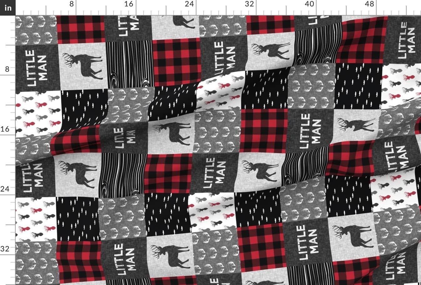Spoonflower Fabric - Patchwork, Wholecloth, Boy, Woodland, Deer, Buck, Buffalo Plaid, Red Printed on Minky Fabric by The Yard - Sewing Baby Blankets Quilt Backing Plush