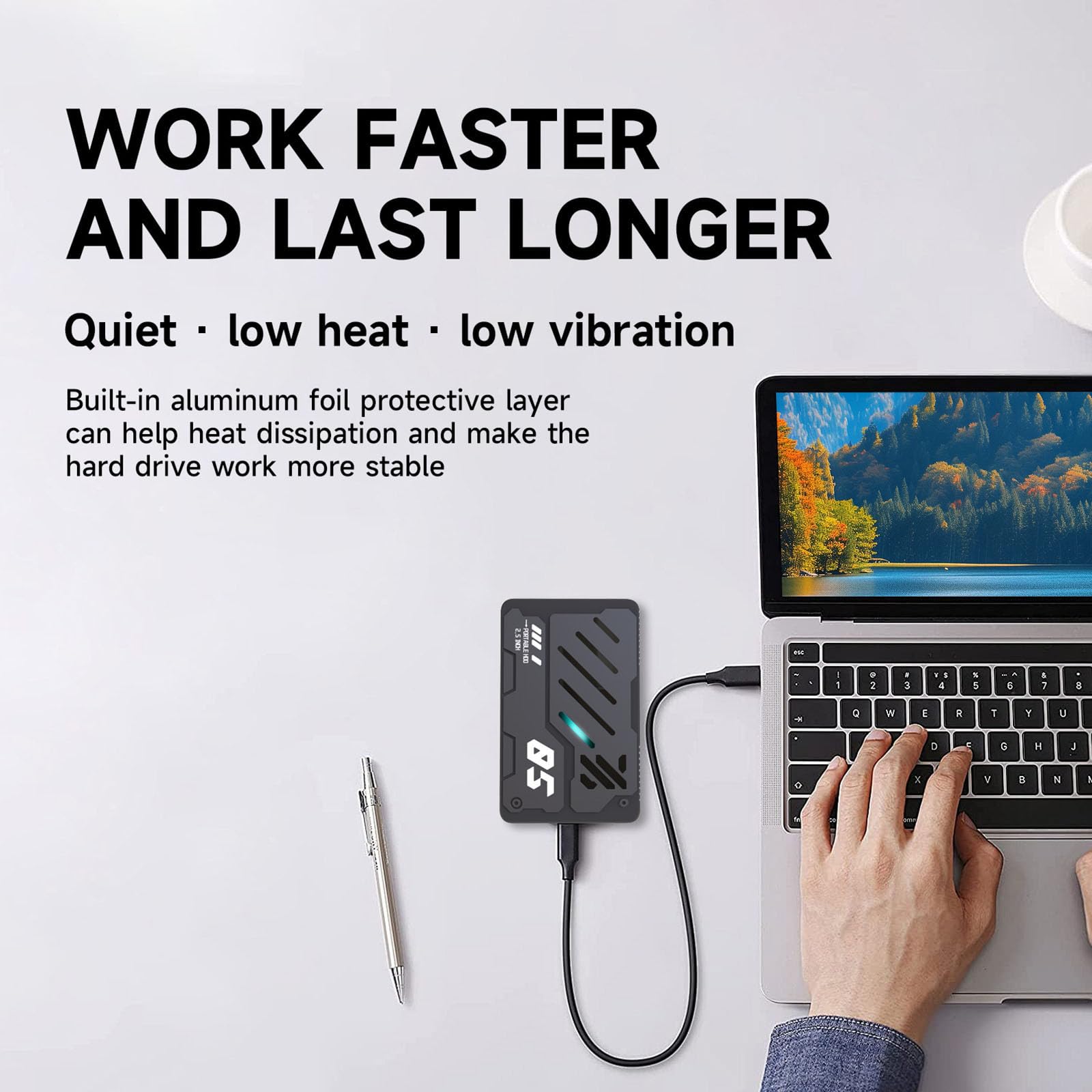 Przenośny zewnętrzny dysk twardy 1TB USB 3.0 Type-C Mobilny dysk twardy do gier PC biurowy efekt świetlny RGB