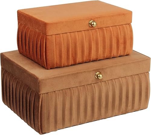 HofferRuffer Cajas decorativas de terciopelo, cajas de joyería, cajas organizadoras de accesorios con elegante decoración de asa, juego clásico de
