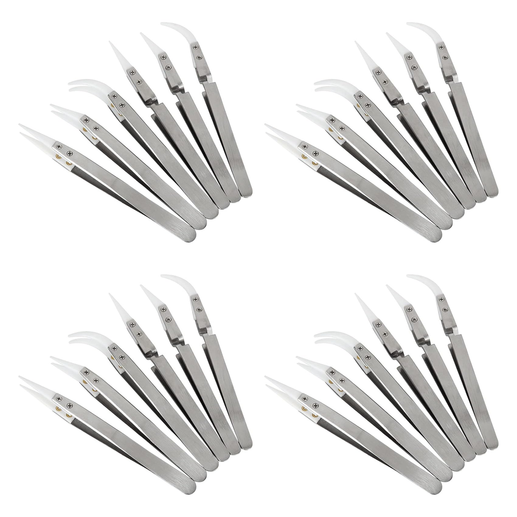 Jnchdghwa As Shown 24 Pcs Ceramic Reverse Solder Tweezers, Non-Conductive, Anti-Magnetic Pointed And Curved Tips Tweezers Set