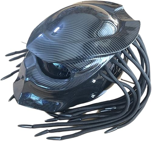 Miniatura 2 de Casco de moto Predator con máscara integral, certificado DOT, con trenza de pelo y luz LED