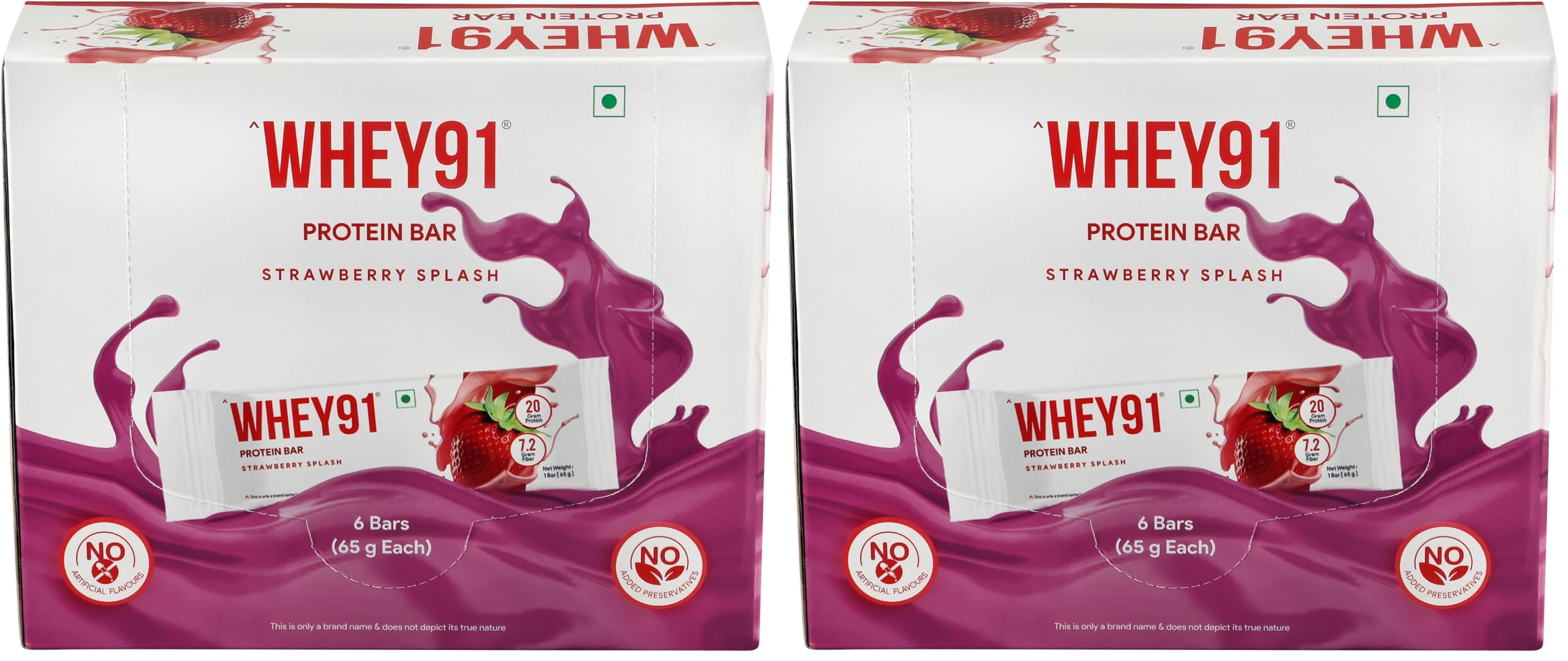 Whey91 Strawberry Splash Protein Bar, 20g Protein & 7.2g Fiber in each, No Added Preservatives, No Artificial Flavour, 390g- (Pack of 6) — Amazon image 11
