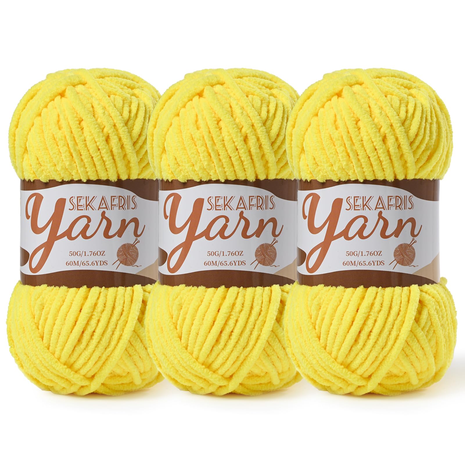 Chenille Yarn for Crocheting Crochet Yellow Yarn 3 Pack