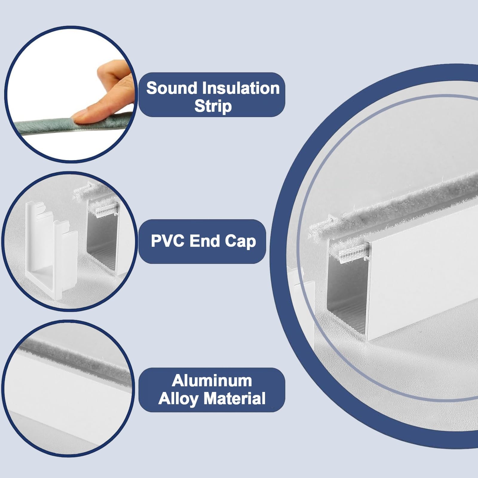 Tiras bloqueadoras de luz Rieles Laterales Opacos De Aluminio, Tiras De Bloqueo De Luz Opacas Reutilizables Con Canal En U Para Estudios, Apartamentos, Dormitorios, Persianas Enrollables.(2pcs Gray,62