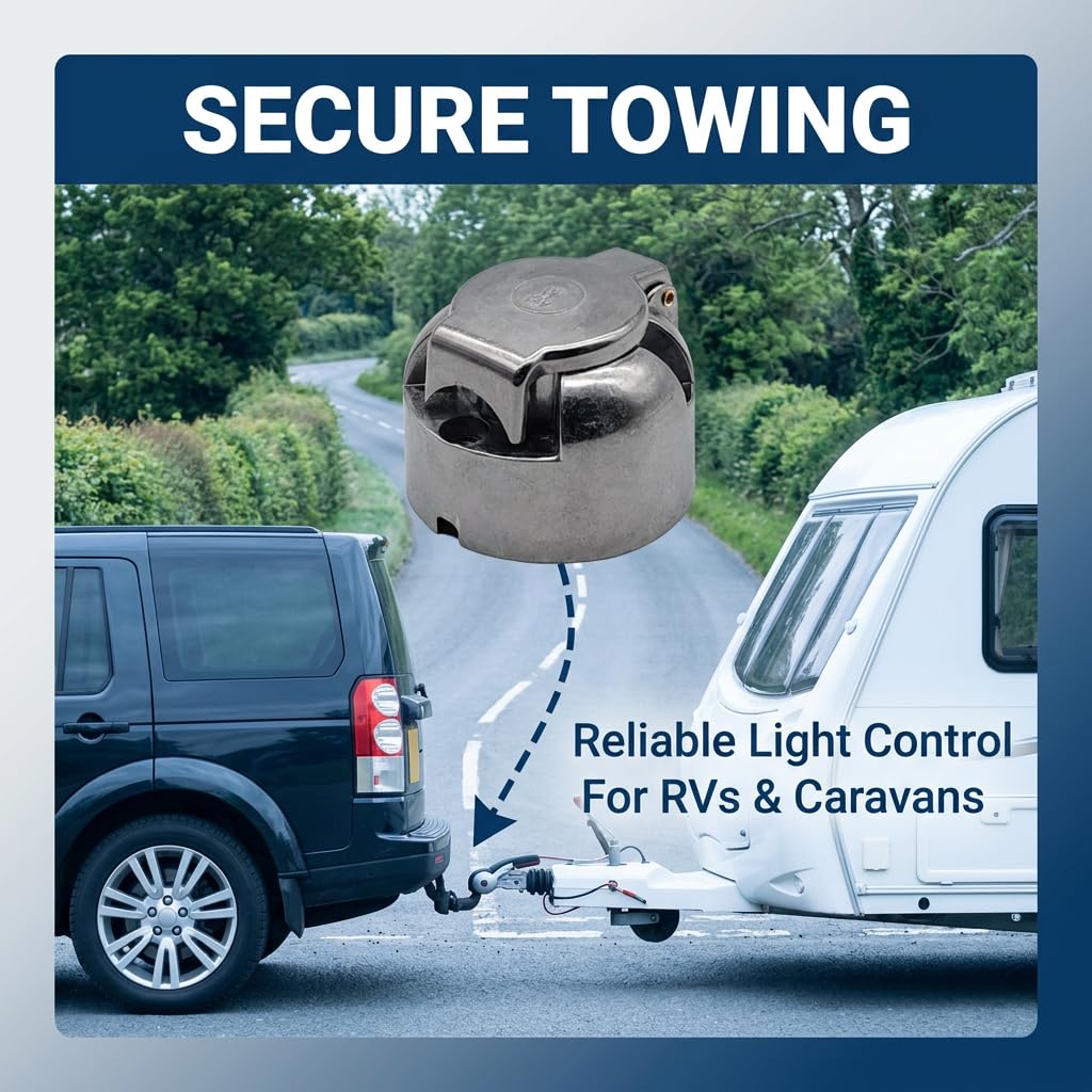 7 Pin Trailer Socket Metal with Rubber Gasket 12V Waterproof 7 Pin Trailer Metal Socket Connector Aluminium Trailer Female 7Pole for Truck RV Cars Boat Caravan Towbar Towing Light (Aluminium Alloy) — view 4