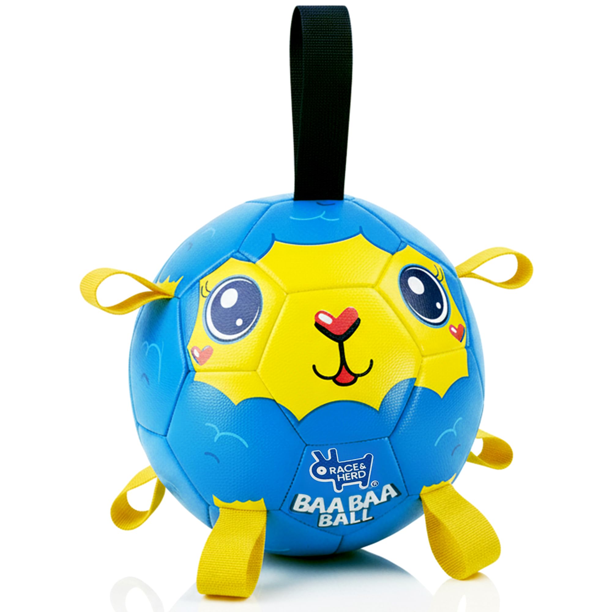 Race Herd 8 Jolly Soccer Ball for Dogs - Tough Durable Dog Ball Toy with Straps Pet Bouncy