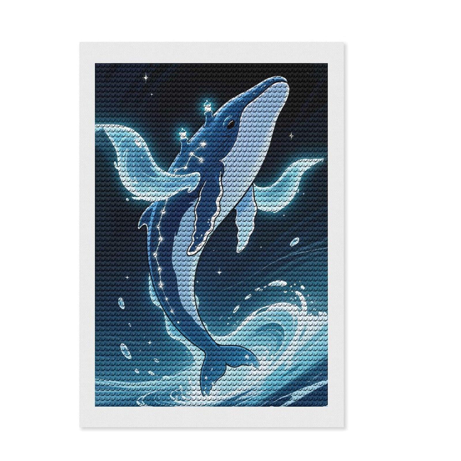 Junmoney Whale Constellations Lighthouses DIY Diamond Art Canvas Kit 8"x12", for Adults, Finish and Display, Birthday Gift, Aesthetic Room Decor